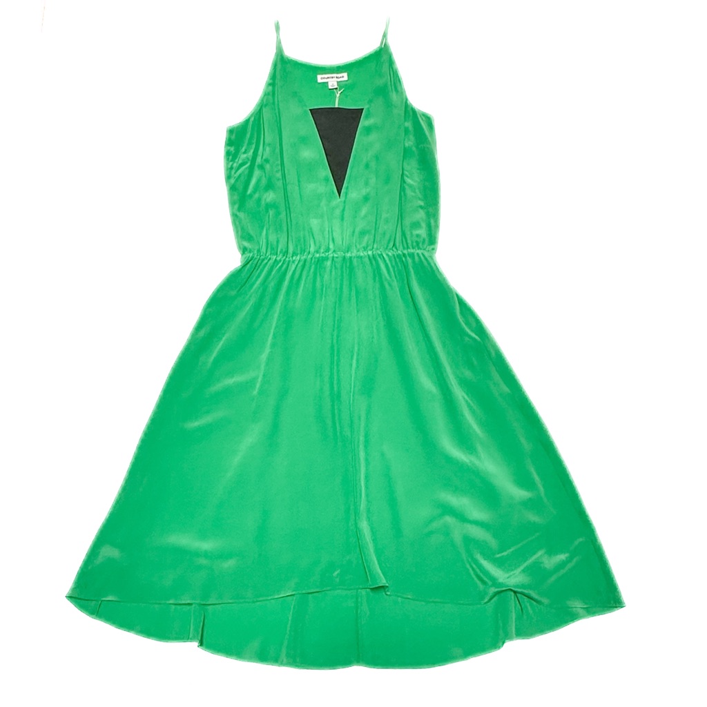 Country Road Australia 100% Silk Vibrant Green Apron Neck Midi Swing Sun Dress